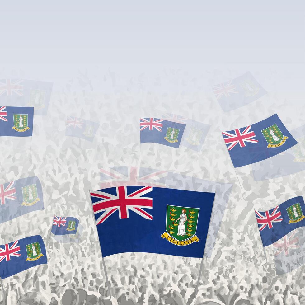 Crowd of people waving flag of British Virgin Islands square graphic for social media and news. vector