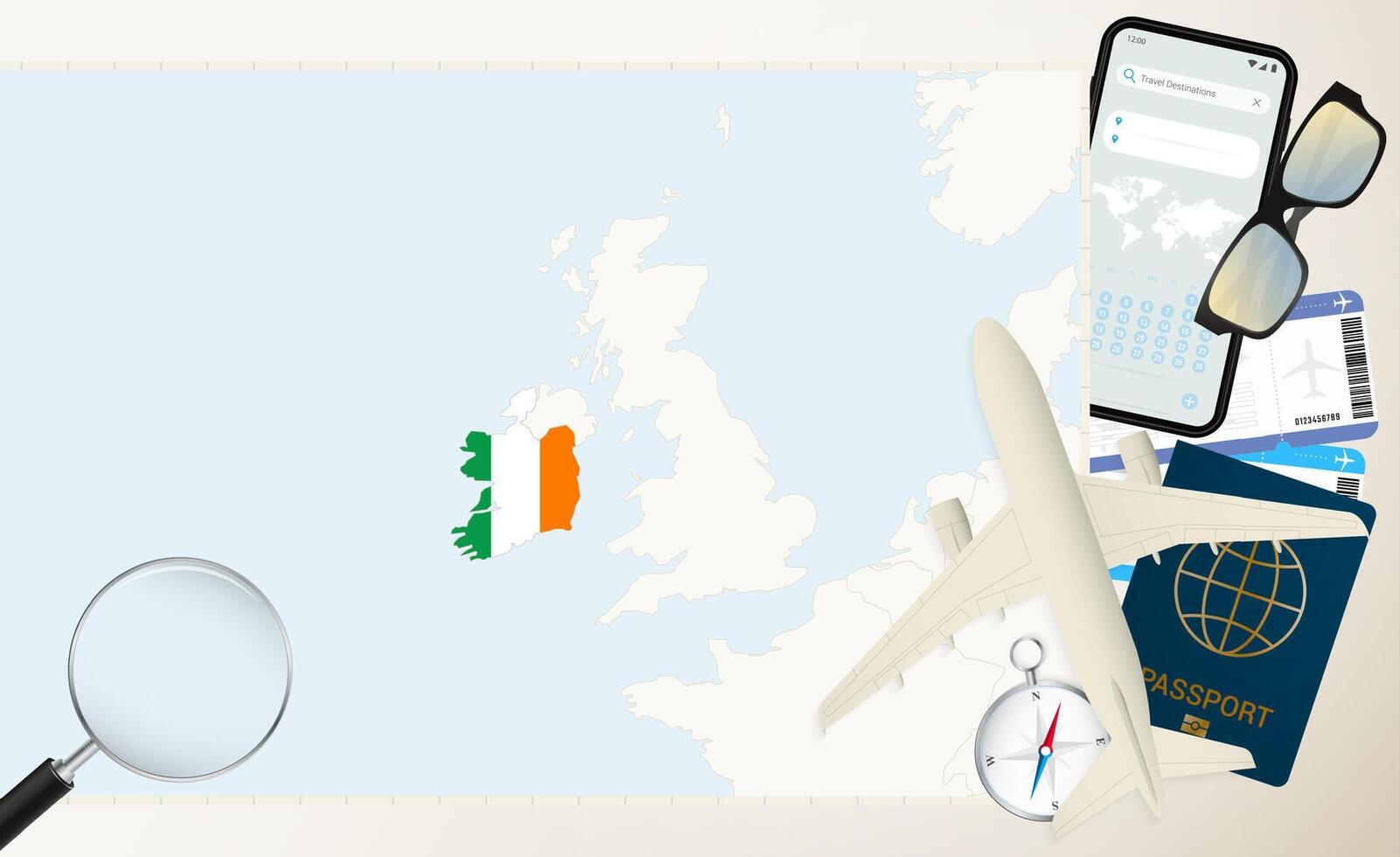Ireland map and flag, cargo plane on the detailed map of Ireland with flag. vector