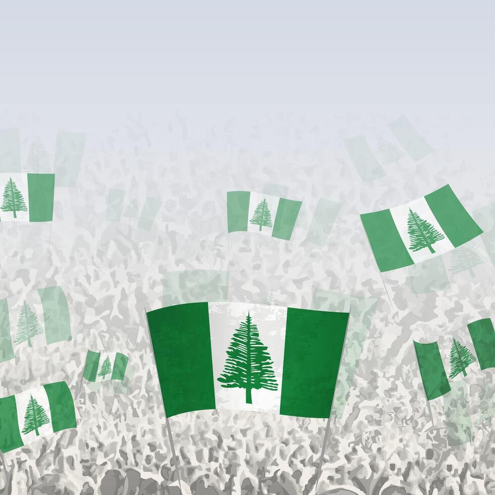 Crowd of people waving flag of Norfolk Island square graphic for social media and news. vector