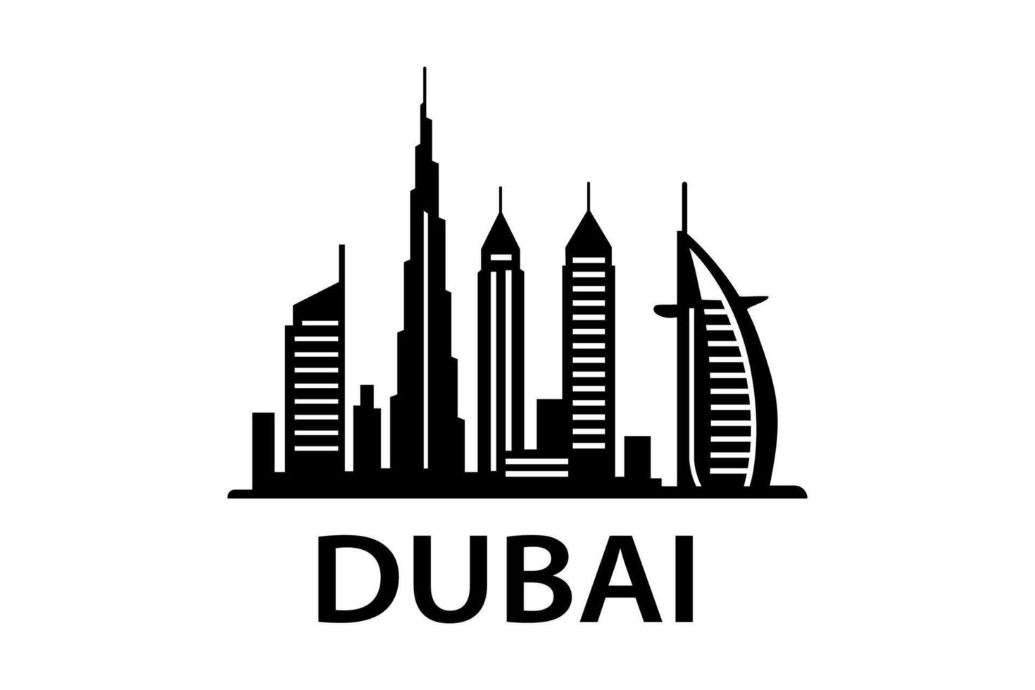 Dubai skyline with famous landmarks in silhouette vector