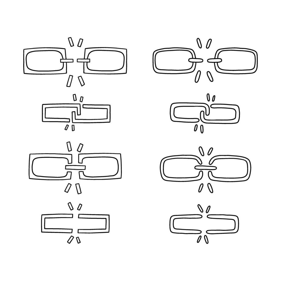 Doodle ui unlink icon set vector