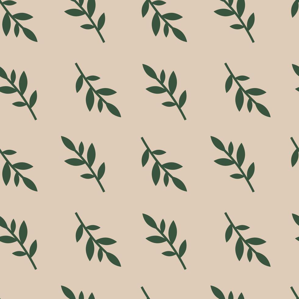 Elegant Leaf Seamless Pattern Illustration. Elegant green leaf pattern on a beige background, creating a natural and minimalist design perfect for textiles, wallpapers, and digital use. vector
