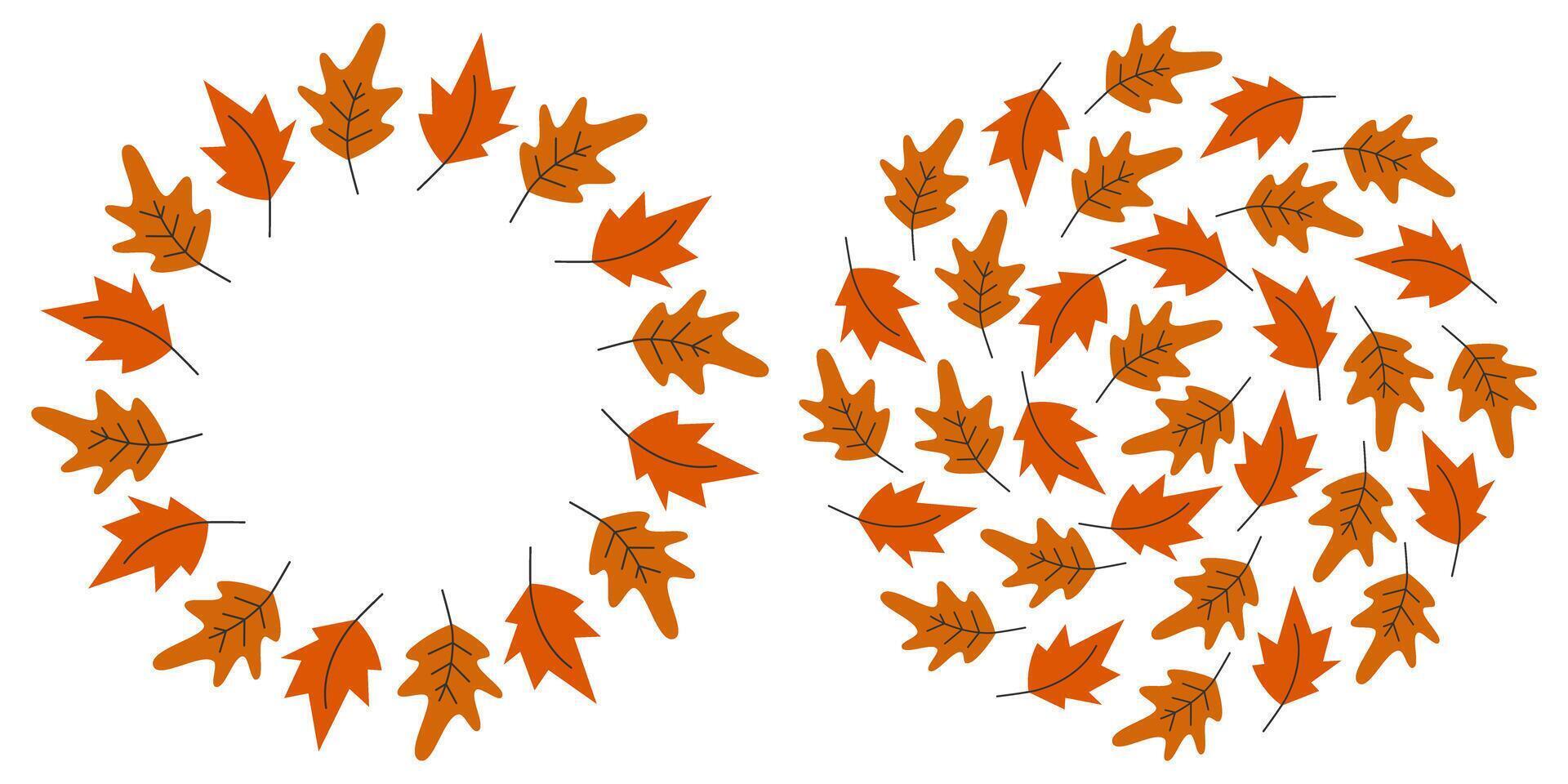 Autumn leaves Circular Frame border and Circle Background Autumn Holidays Copy space Template Set. Isolated illustration Festive Themes Cards Greeting poster, leaflet, label or web promo banner vector