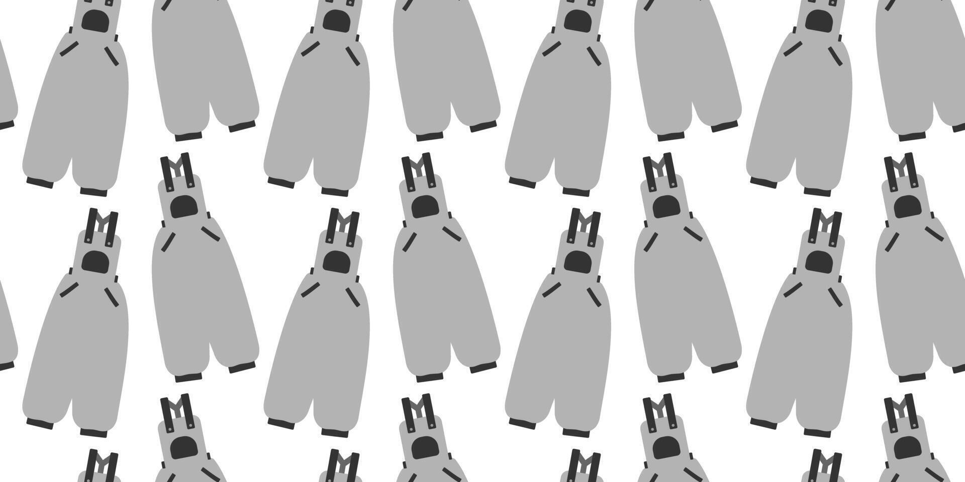 Jumpsuit with cuffs and pockets Minimalistic Seamless Pattern in grayscale Clothes Background Idea. Hand Drawn Isolated Illustration Seasonal Clothes Cards promo Background, greetings, banners vector
