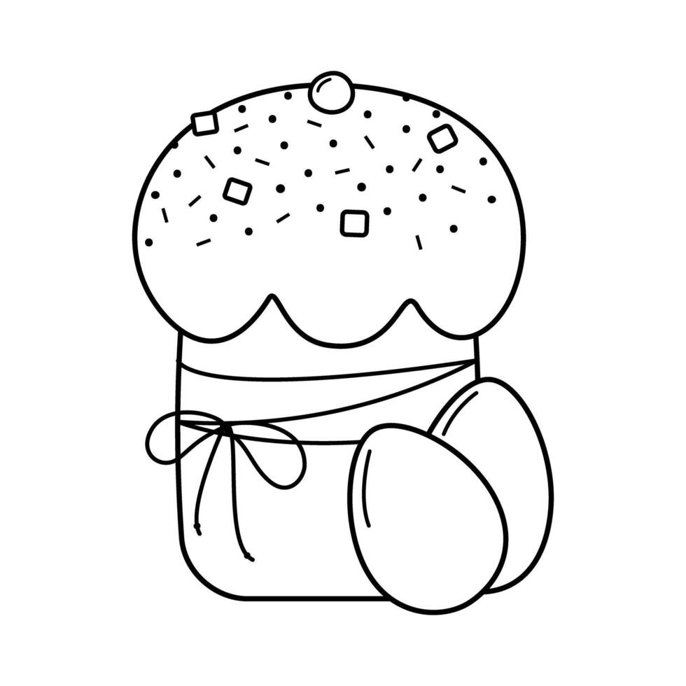 Outline Hand drawn Easter bread Sprinkle decorated and Eggs Easter Greeting coloring design element. Isolated Illustration Easter Thematic Cards Coloring pages, promo banner, leaflets, price vector