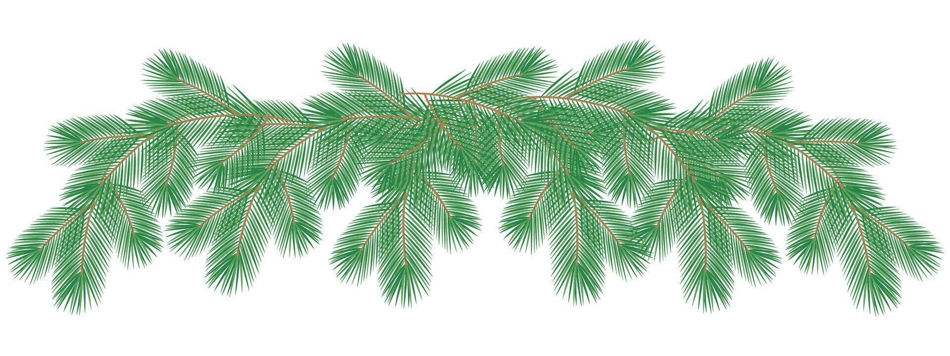 Hand Drawn Pine Twigs Creativity top garland without decorations Winter Holidays decor Template idea. Isolated Illustration Winter Holidays Greeting Decorations Cards or promo banners, leaflets vector