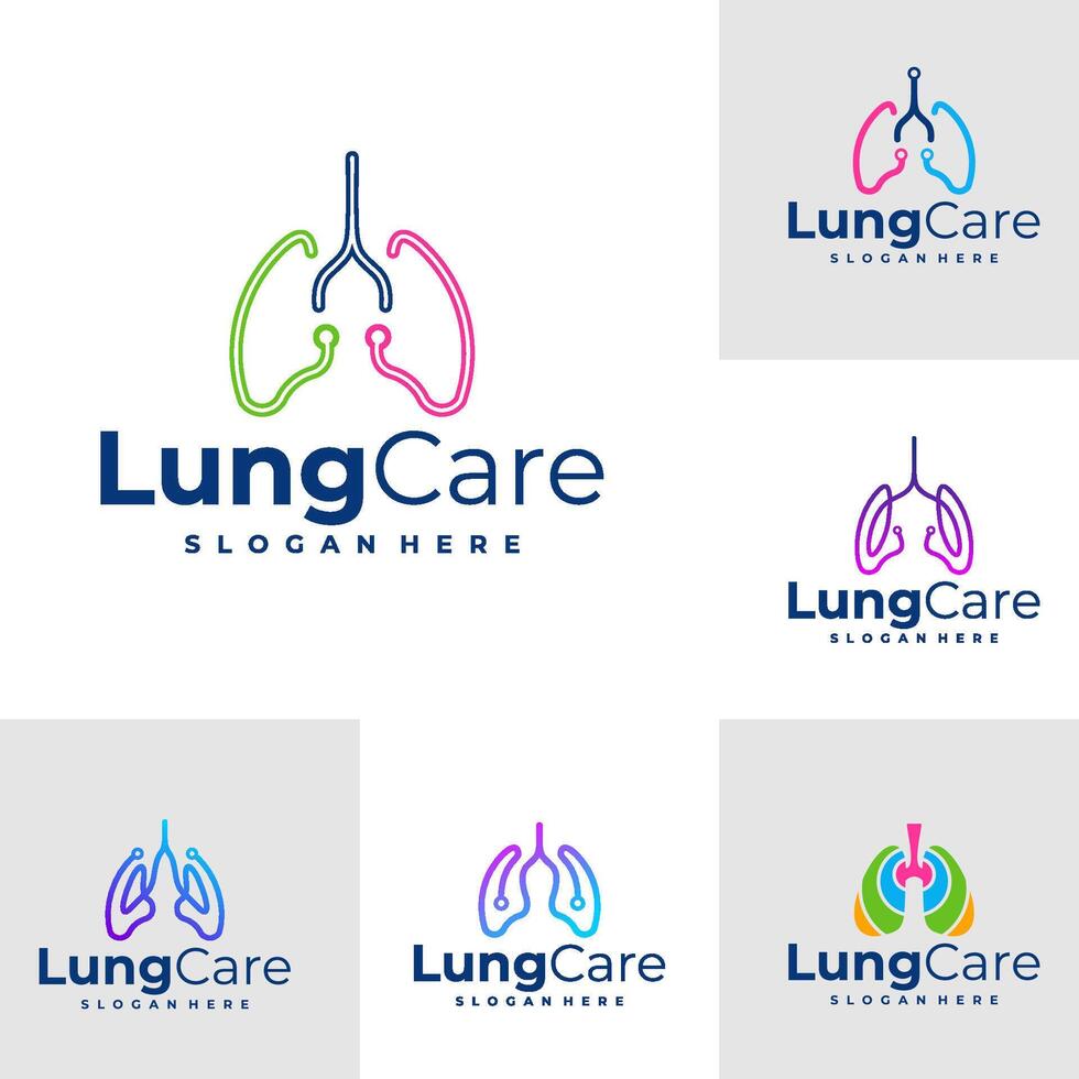 Set of Tech Lung logo design concept . Lung Care Logo Design Template. Creative Symbol. Icon vector