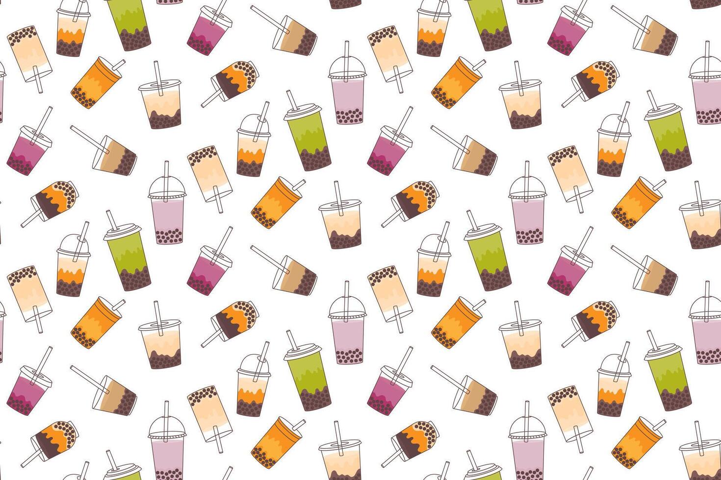 Tapioca pearls boba tea seamless pattern. Bubble tea cups. illustration vector