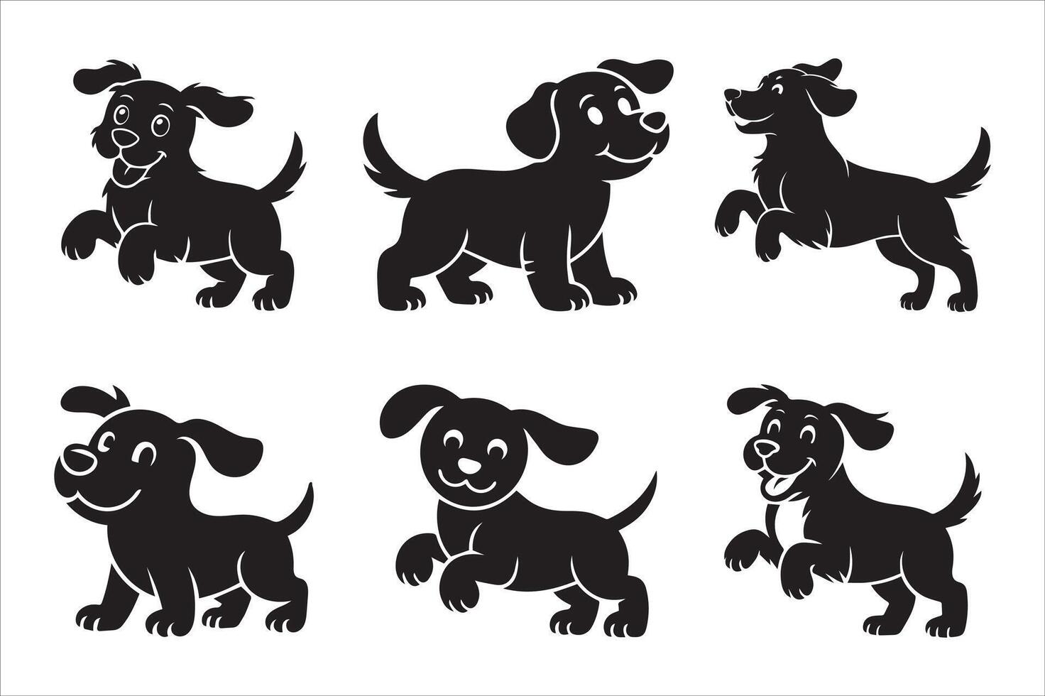 A Collection of Cartoon Puppies Playful Dogs and Adorable Canines vector