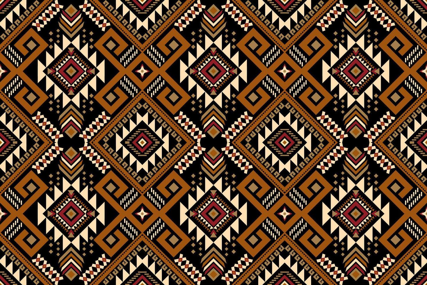 Geometric flowers ethnic seamless pattern on black background. vector