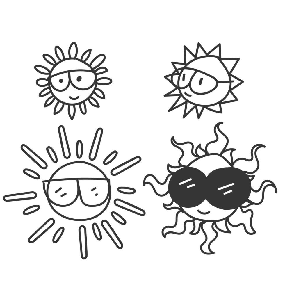 sun, moon, and sun in sunglasses set of illustration vector
