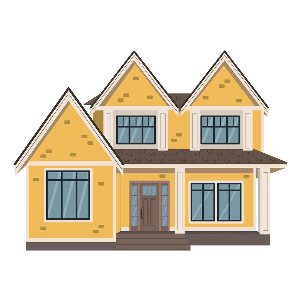 Cottage yellow house isolated on white background. vector