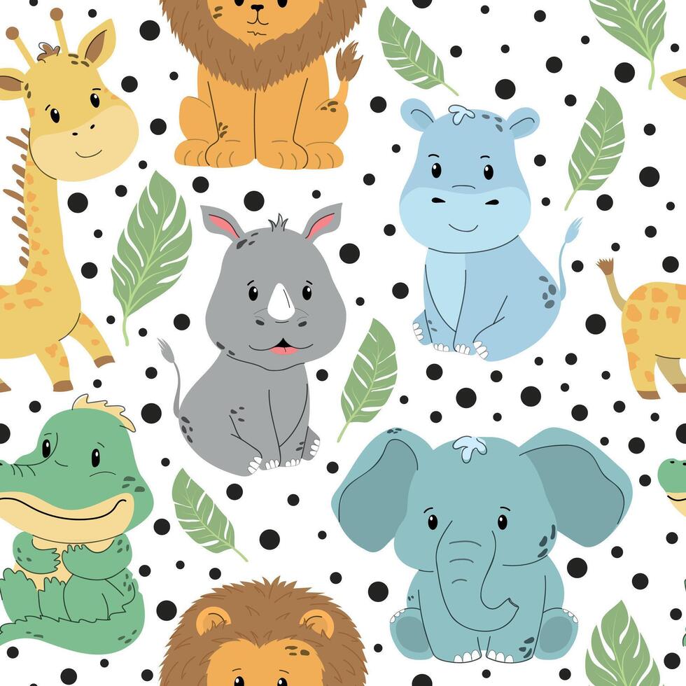 Safari childrens animals seamless pattern vector