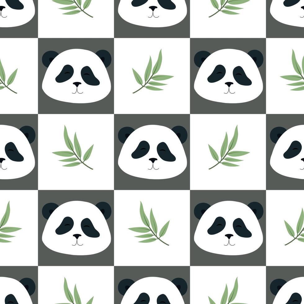 Childrens panda in flat style seamless pattern. vector