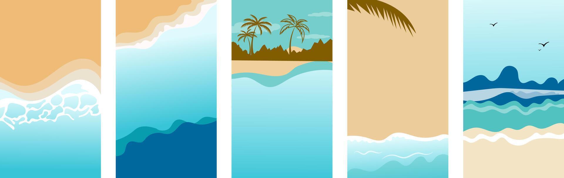 Ocean Beach Summer Vacation Tropical Paradise Palm Trees Waves Sand vector