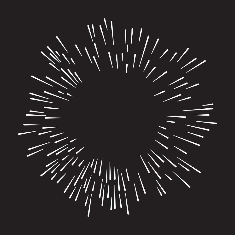 Abstract Burst, Radial Lines, White Rays, Black Background, Starburst Design, Graphic Element, vector
