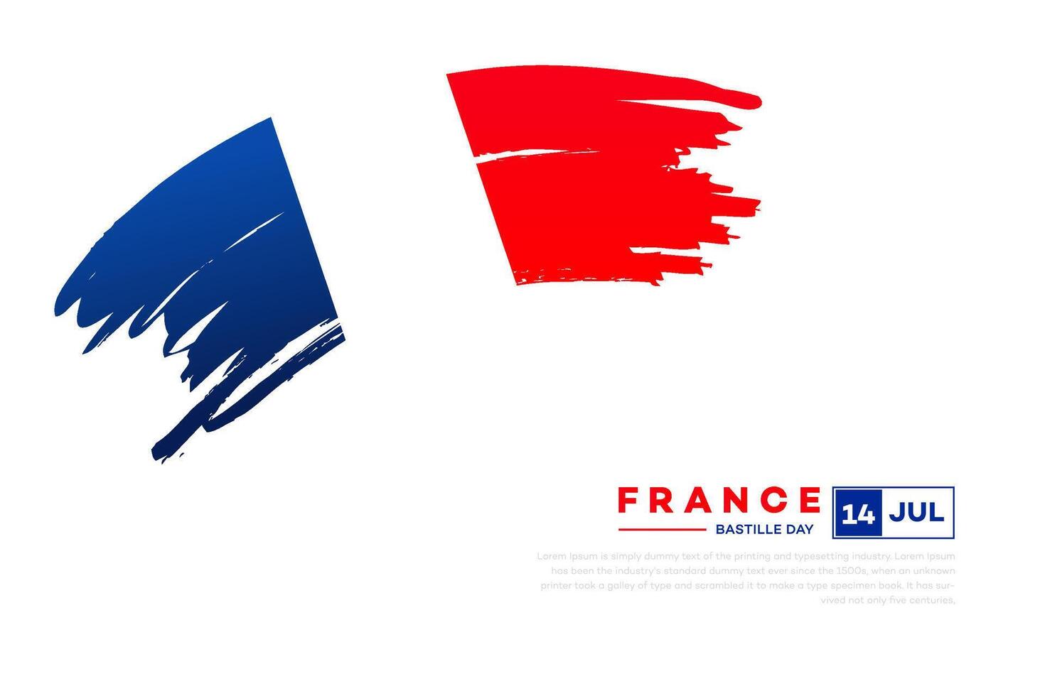 France Bastille Day 14th July Abstract Brushstroke Flag Design vector