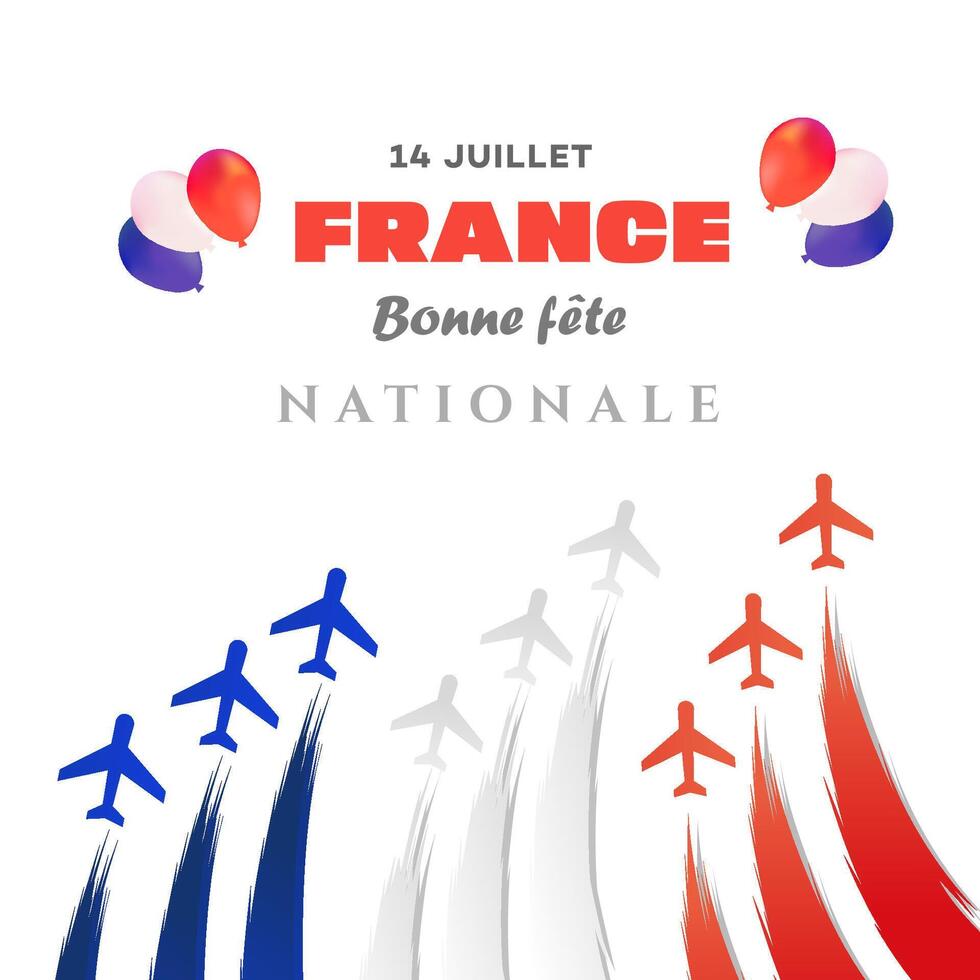 France National Day July 14th Celebration with Balloons and Airplanes vector