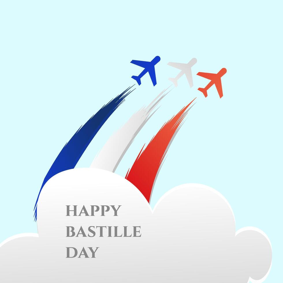 Happy Bastille Day French Flag Airshow, Planes, Sky, Celebration vector