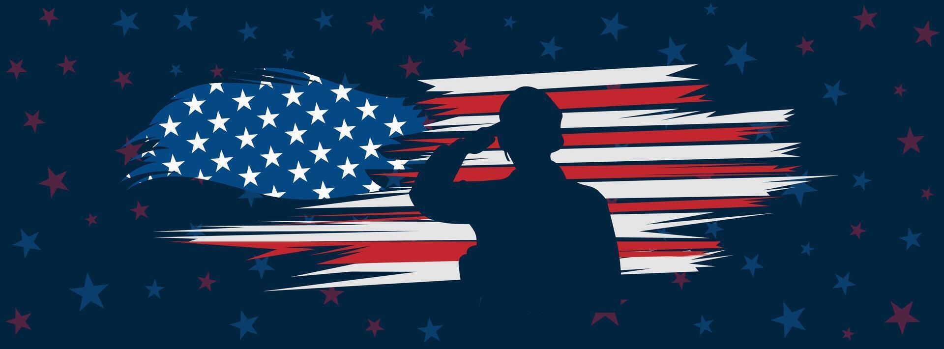 American Soldier Saluting Patriotism, Stars, Stripes, and Flag vector
