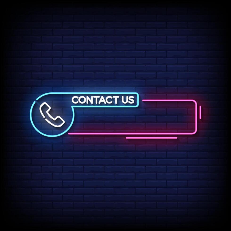 contact us neon sign with brick wall background vector
