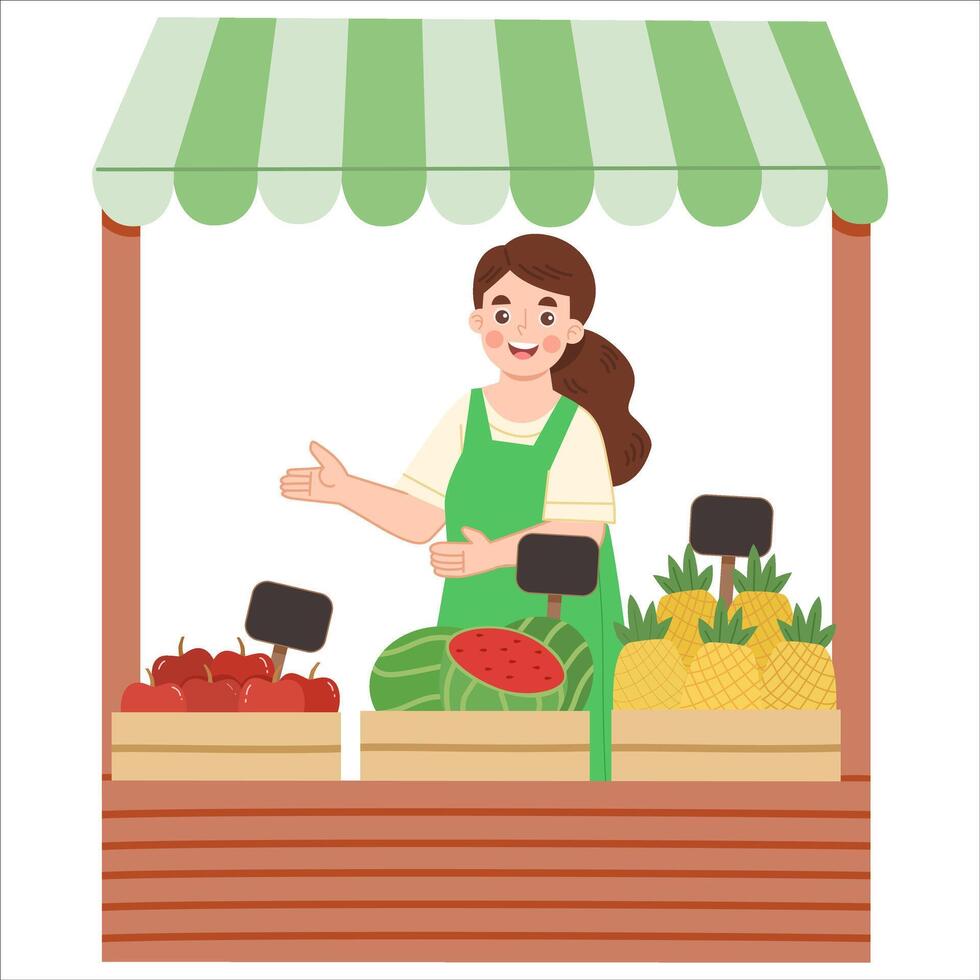Illustration of Vendor at Market Stall vector