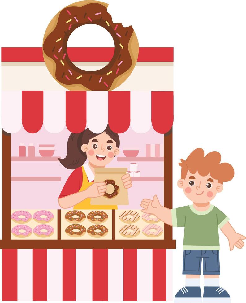 Illustration of Donut Stall and Customer vector