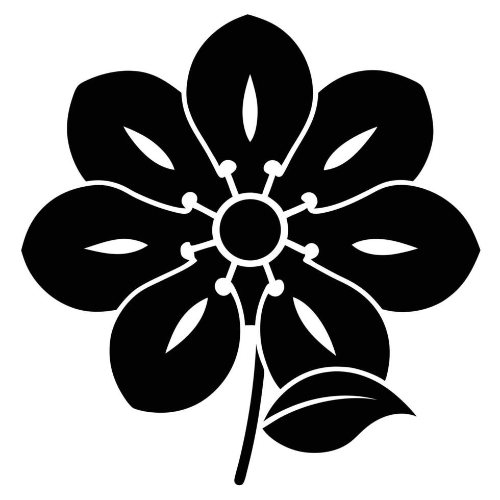 A black and white flower with leaves vector
