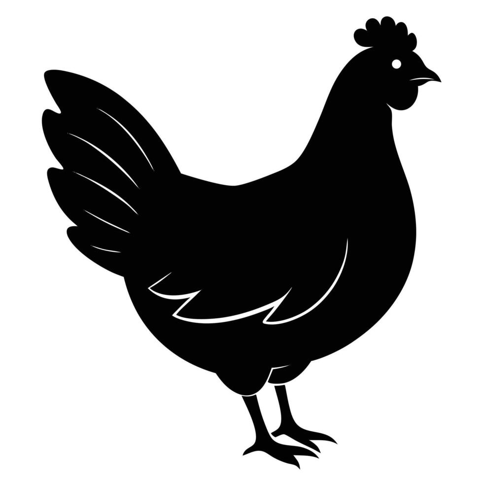 A black and white silhouette of a chicken vector