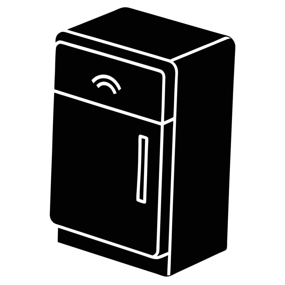 A black and white illustration of a refrigerator vector