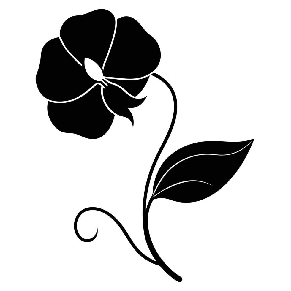 Black and white flower with leaves vector