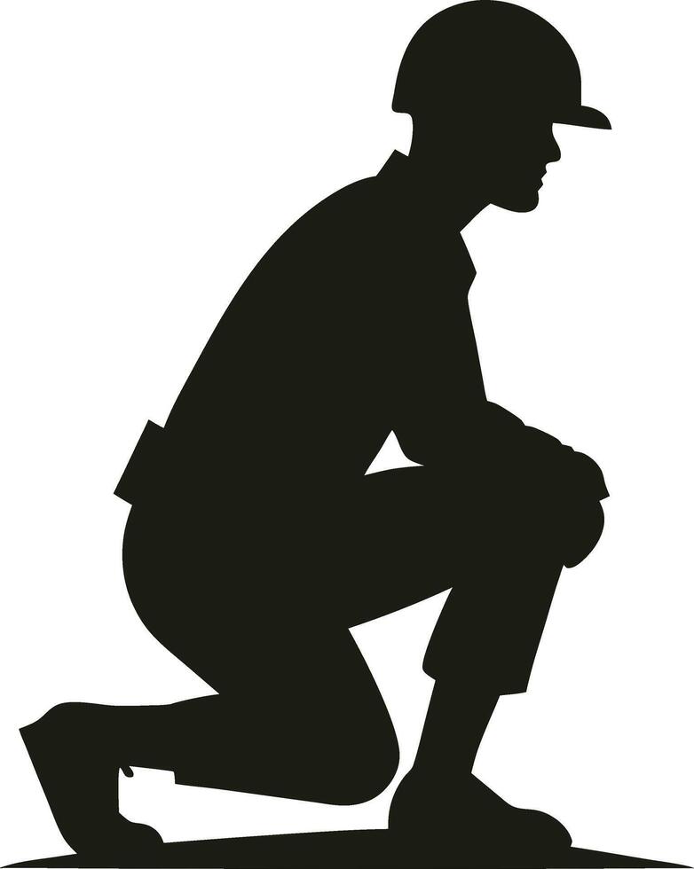 Kneeling silhouette of a soldier vector