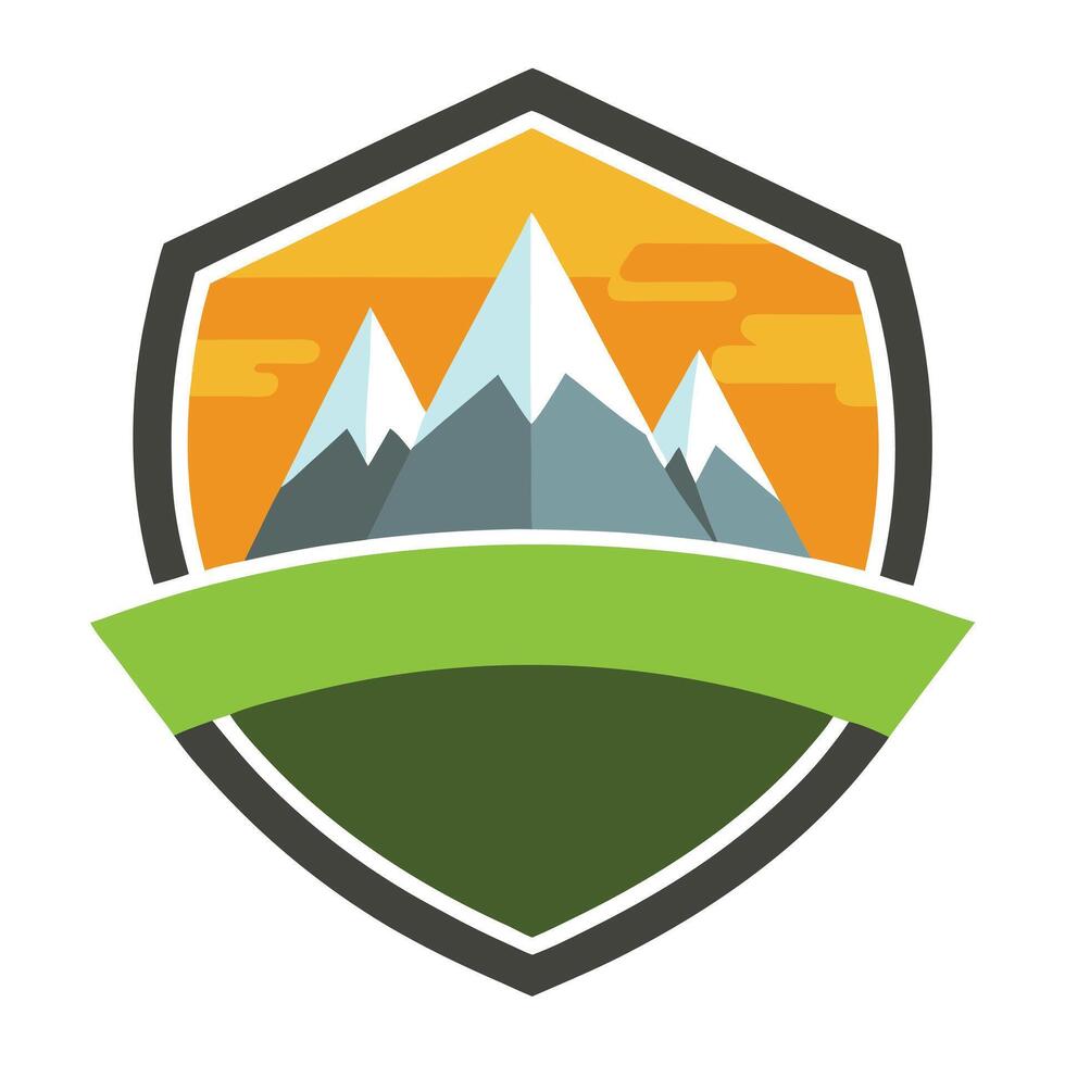Mountain landscape badge shield logo design vector
