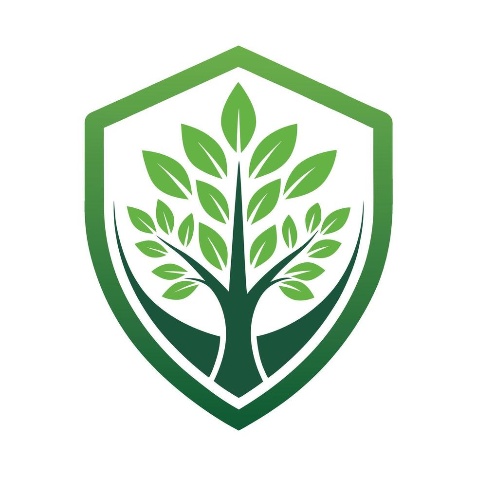 Tree within green shield logo design vector