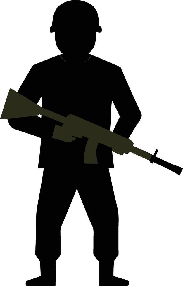 Silhouette soldier holding rifle and wearing helmet vector