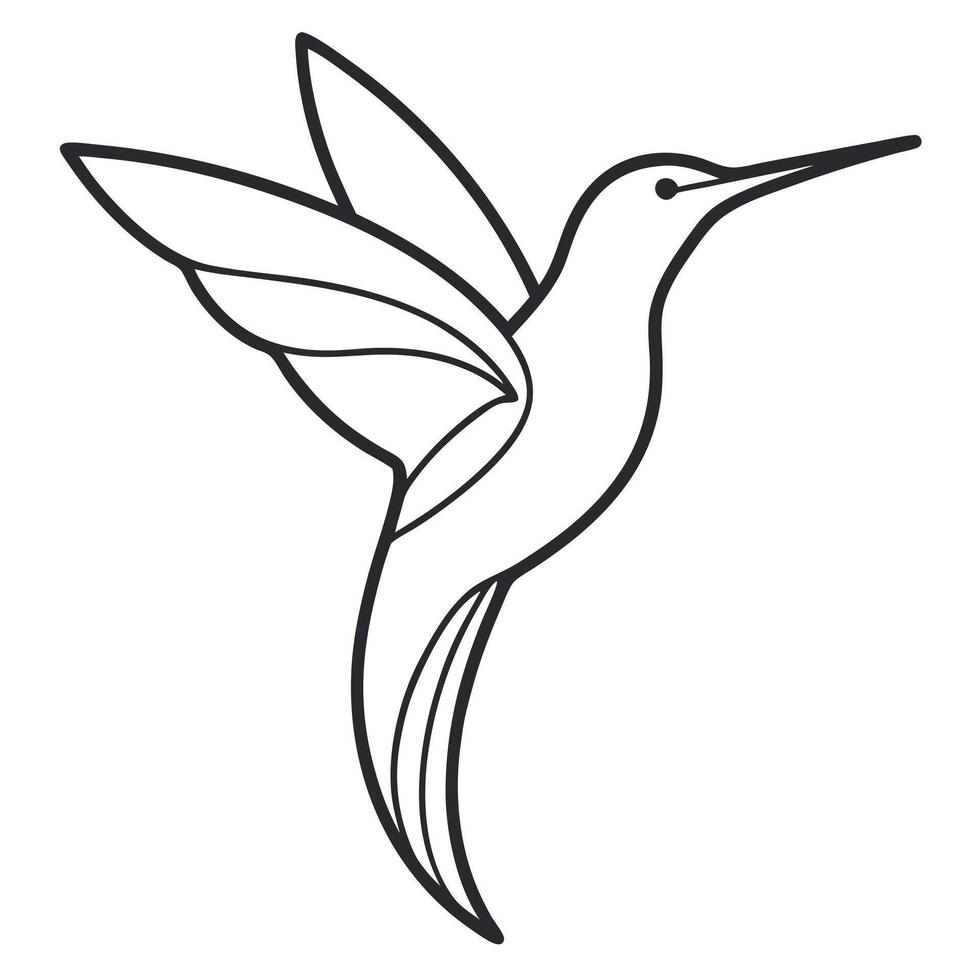 Hummingbird outline illustration in flight simple design vector
