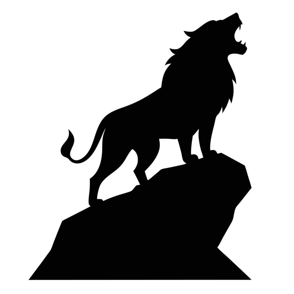 Roaring lion silhouette on rock vector