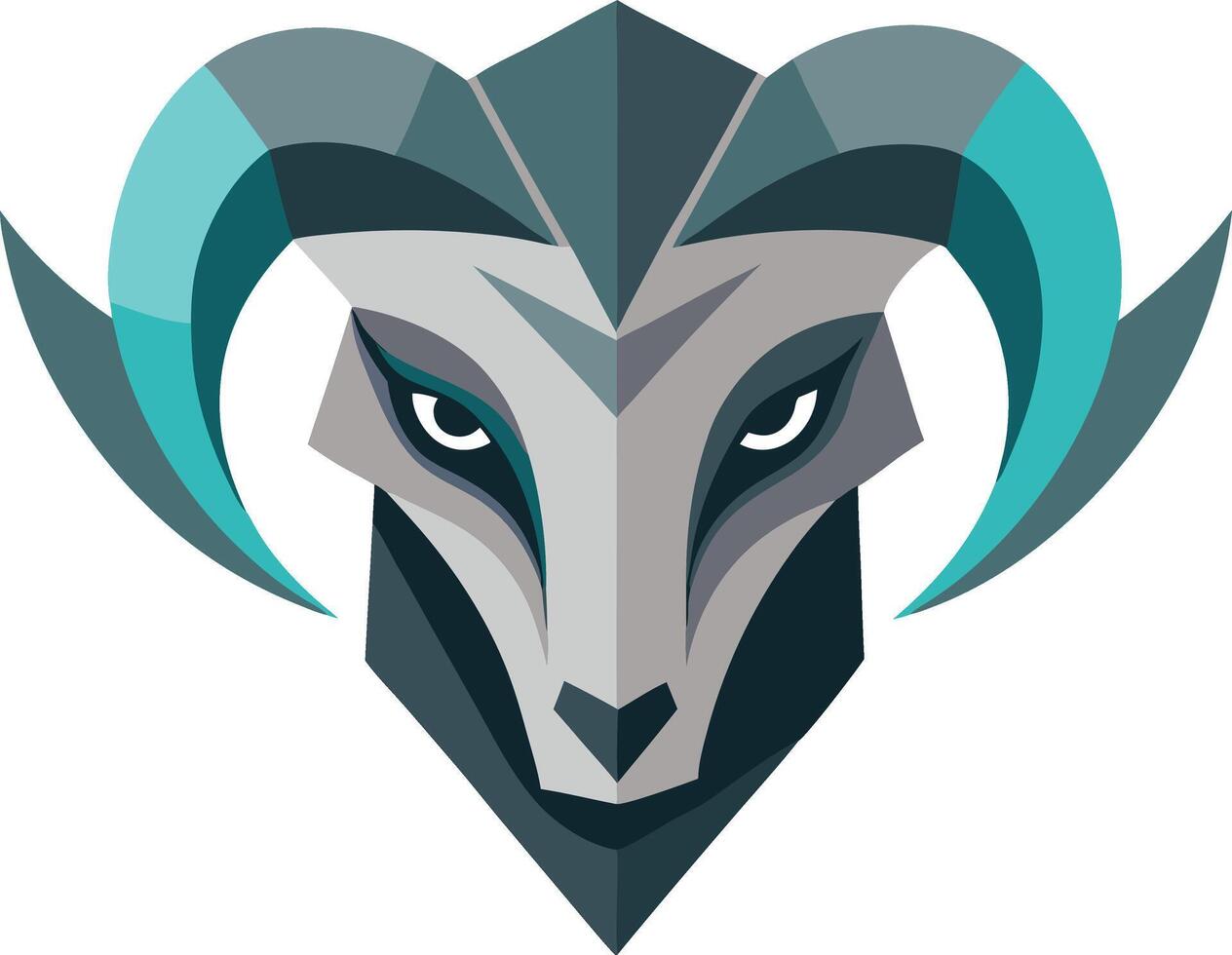 Geometric ram head illustration in teal and gray vector