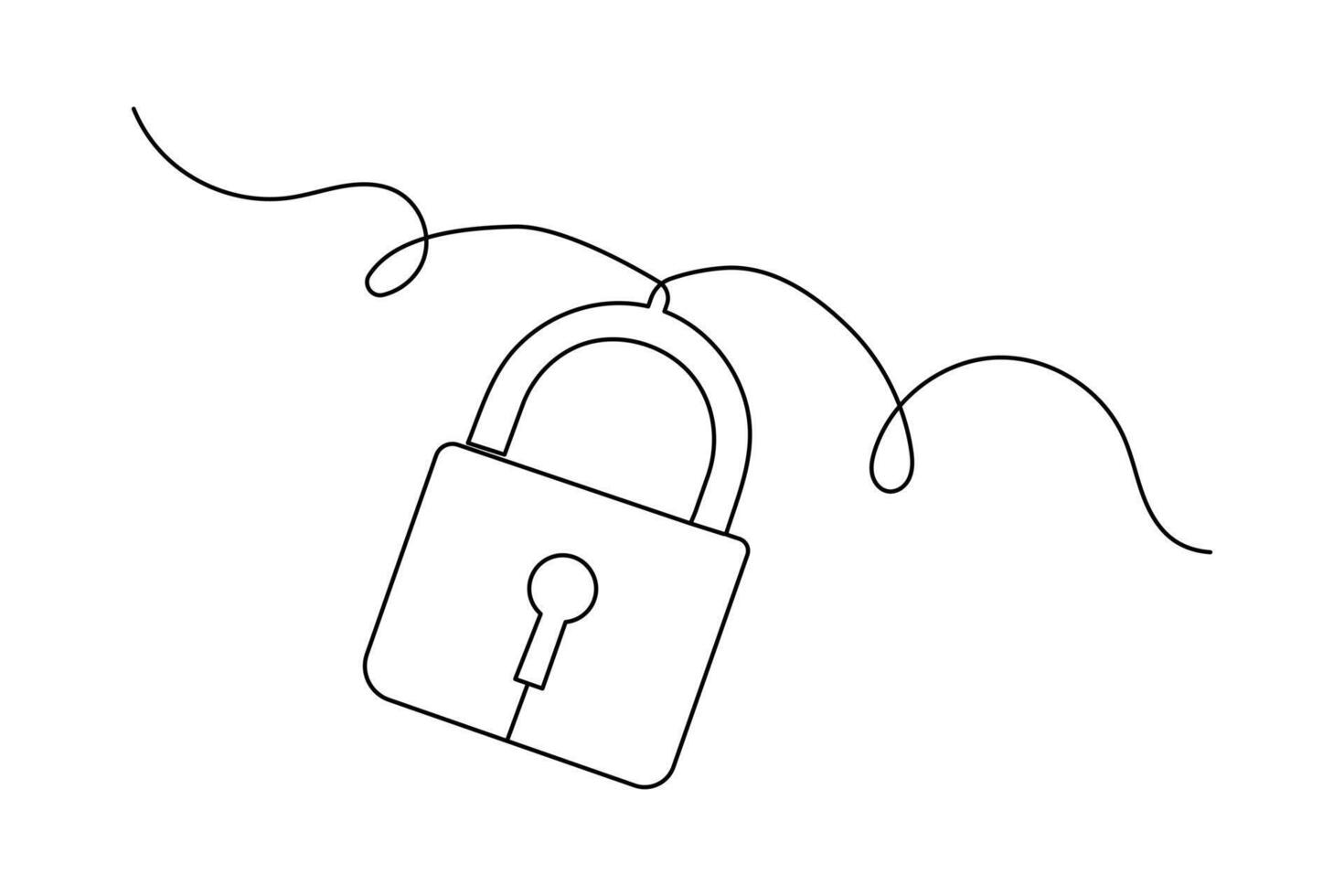 Lock continuous one line drawing of Isolated outline design black and white background vector