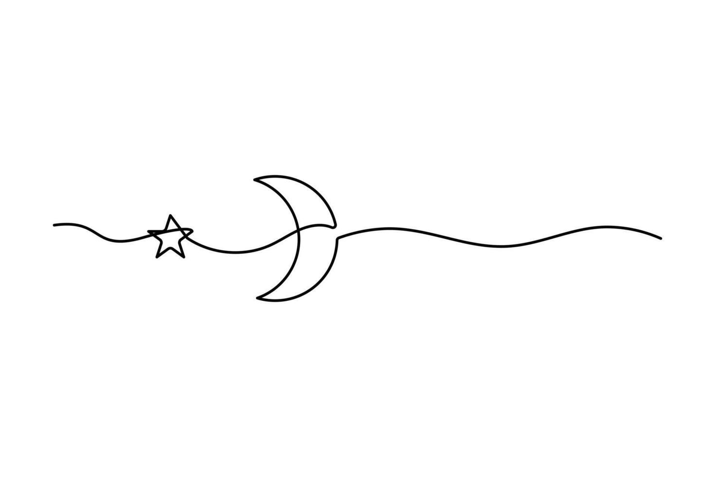 Moon symbol one continuous single line art drawing of Ramadan isolated on white background outline art design vector