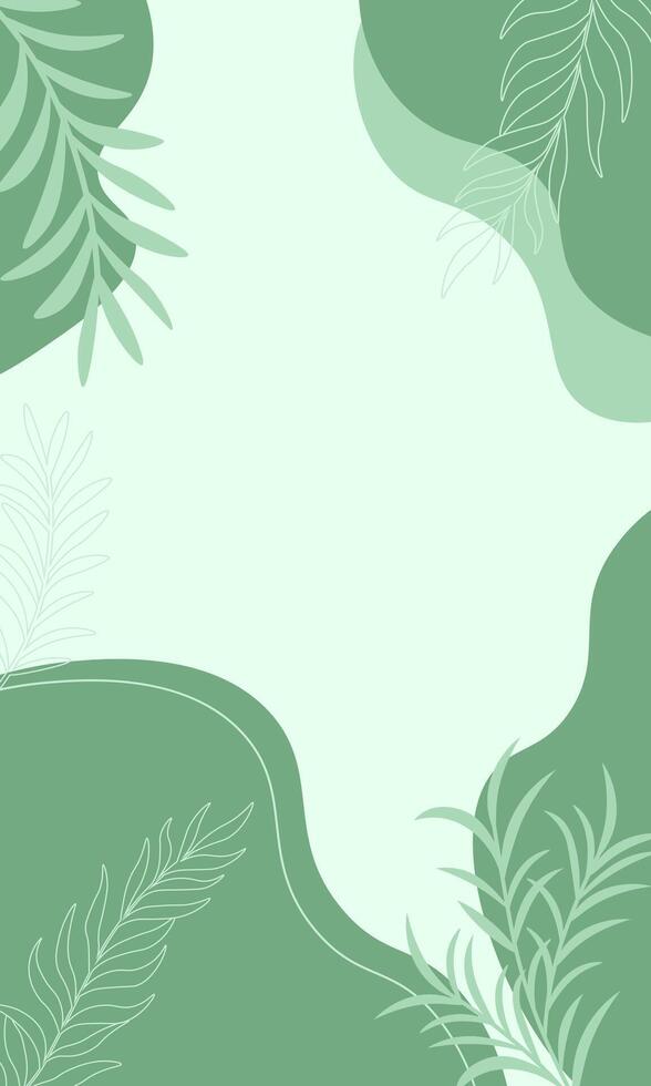 Green botanical background with tropical leaves. Natural leaf frame template. Minimal foliage design. vector