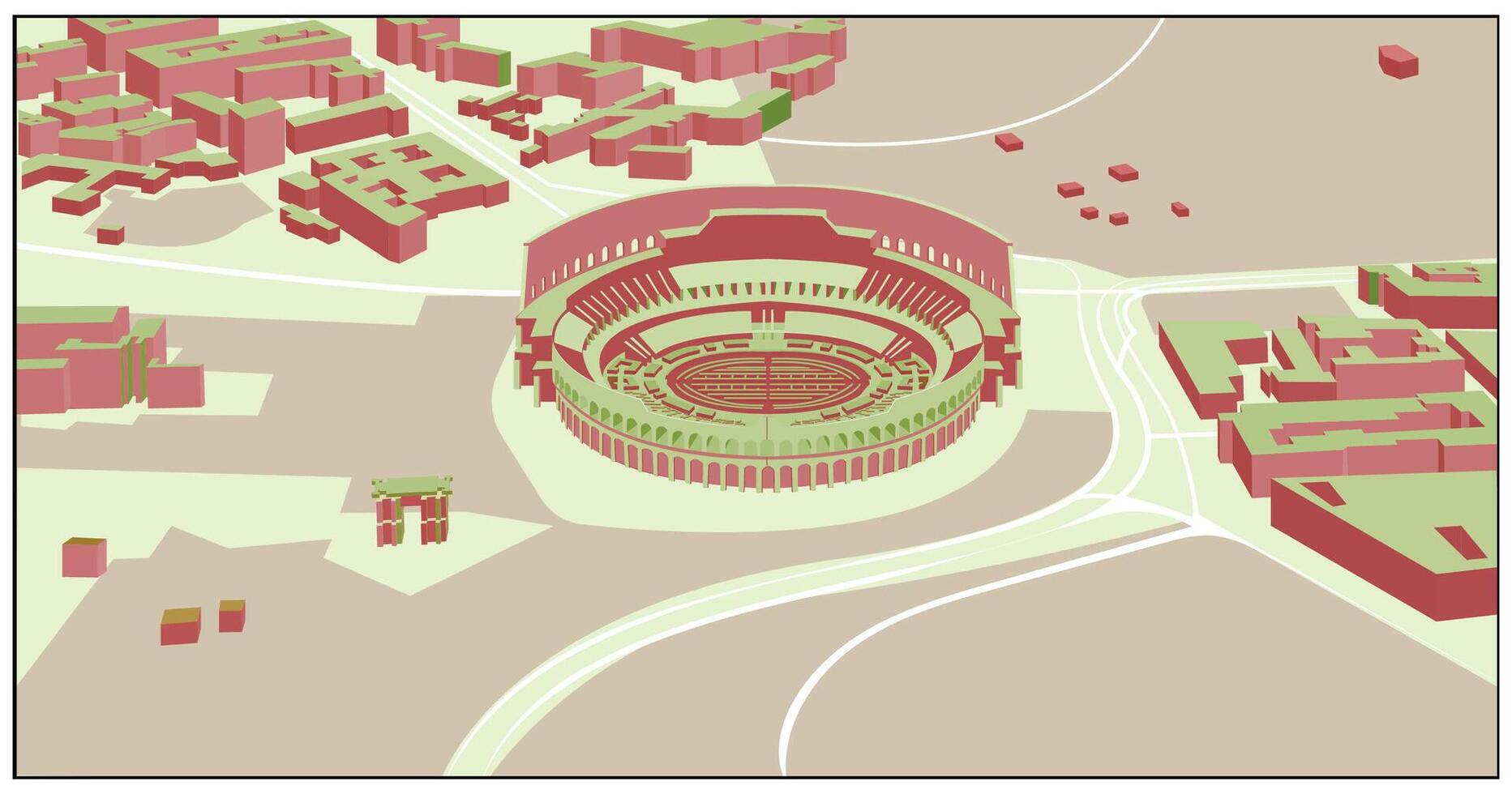 Isometric Colosseum Rome,Italy Location Map,A styled map graphic showing the location area, for travel brochures poster or graphics and various design projects. vector