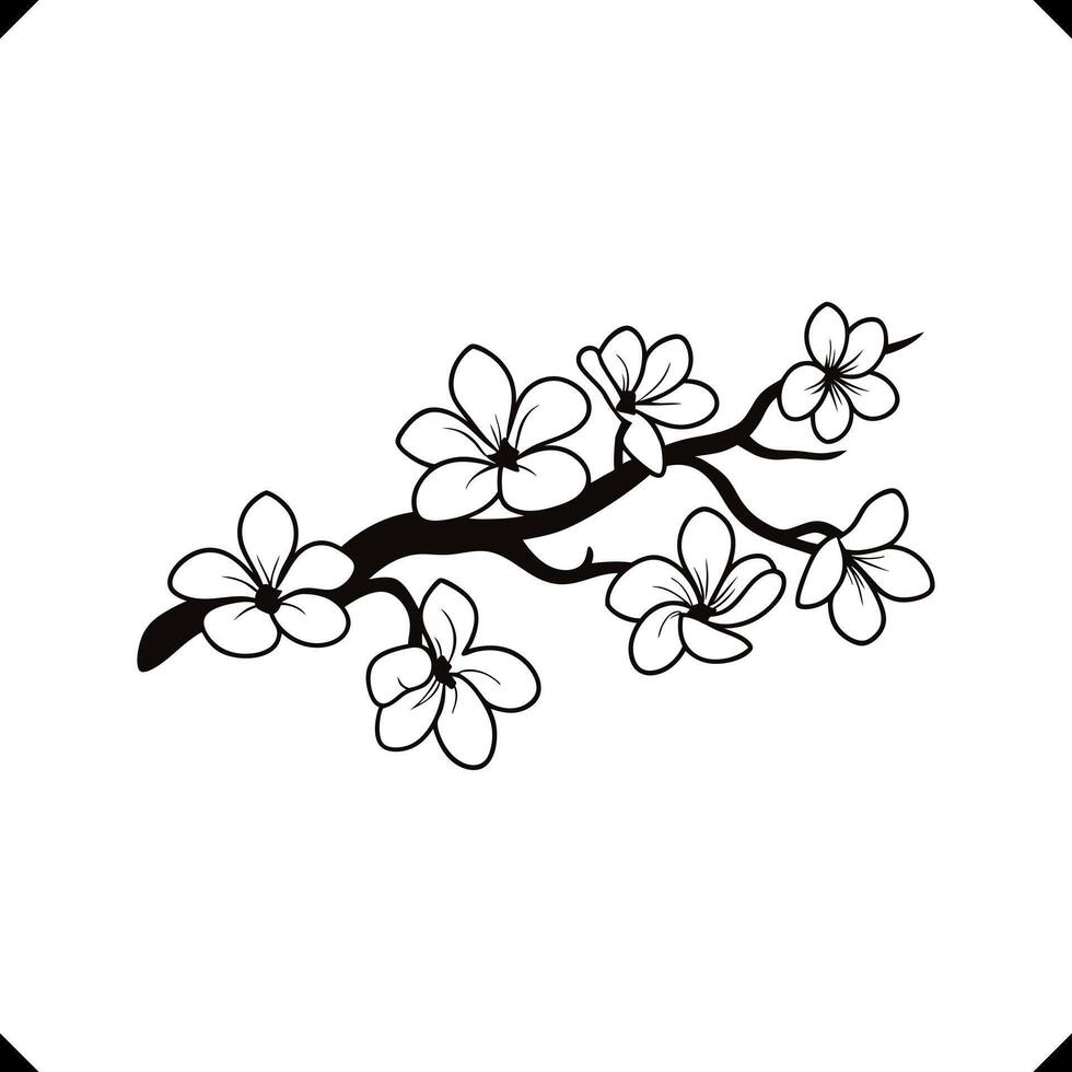 Plumeria Flower - Five-Petaled Bloom with Smooth Curves, Central Marking, and Slender Stem in Elegant Line Art vector