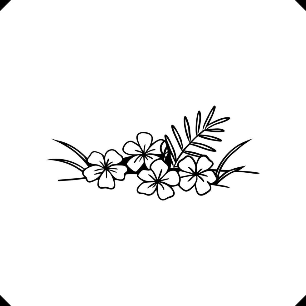 Kamini Flower - Petaled Blooms with Slender Stems, Long Leaves, and Balanced Floral Composition in Line Art vector
