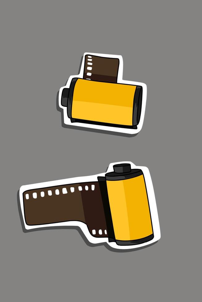 Vintage technology Roll film sticker cute doodle on grey vector