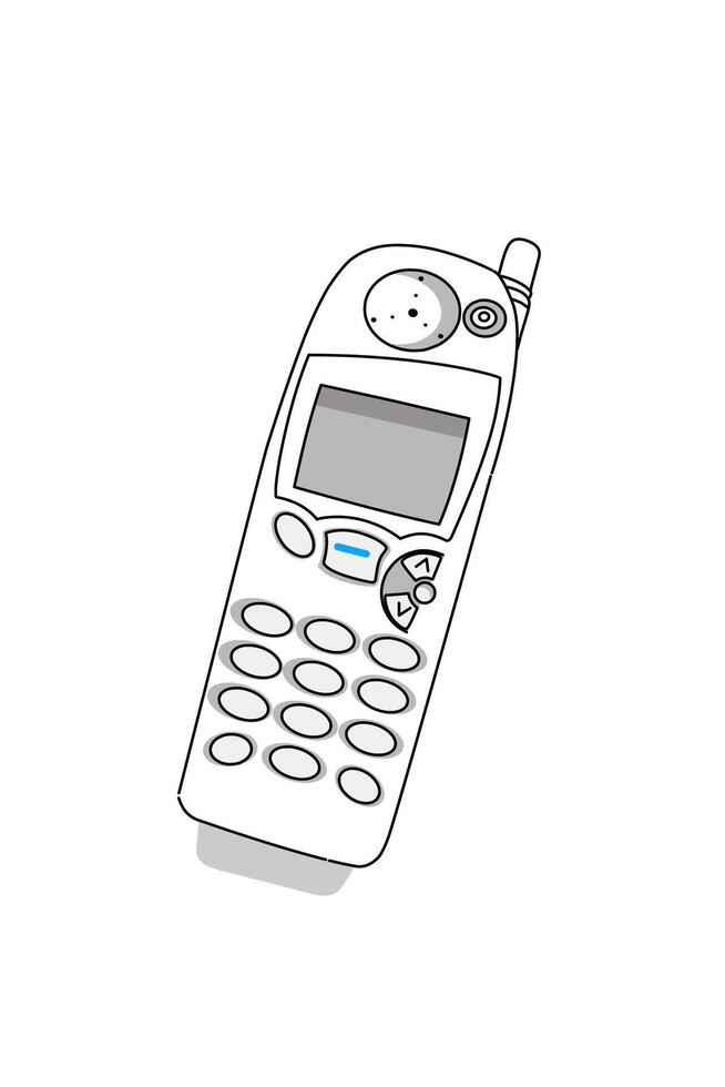 Art line black Old cell phone with number keypad vector