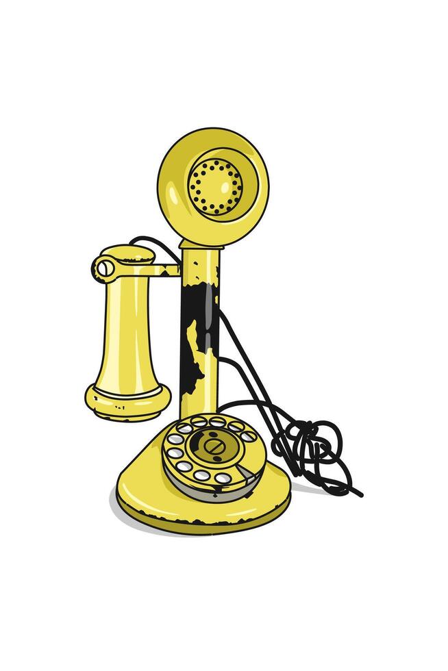 Classic 18th century yellow telephone. Old object telecommunication vector