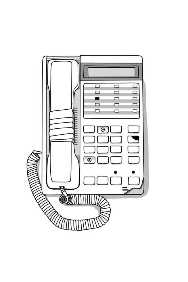Art line black Old Landline telephone with number keypad vector