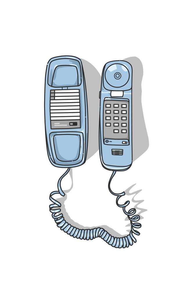 Blue retro landline telephone technology with dial number issolated on white and shadow vector