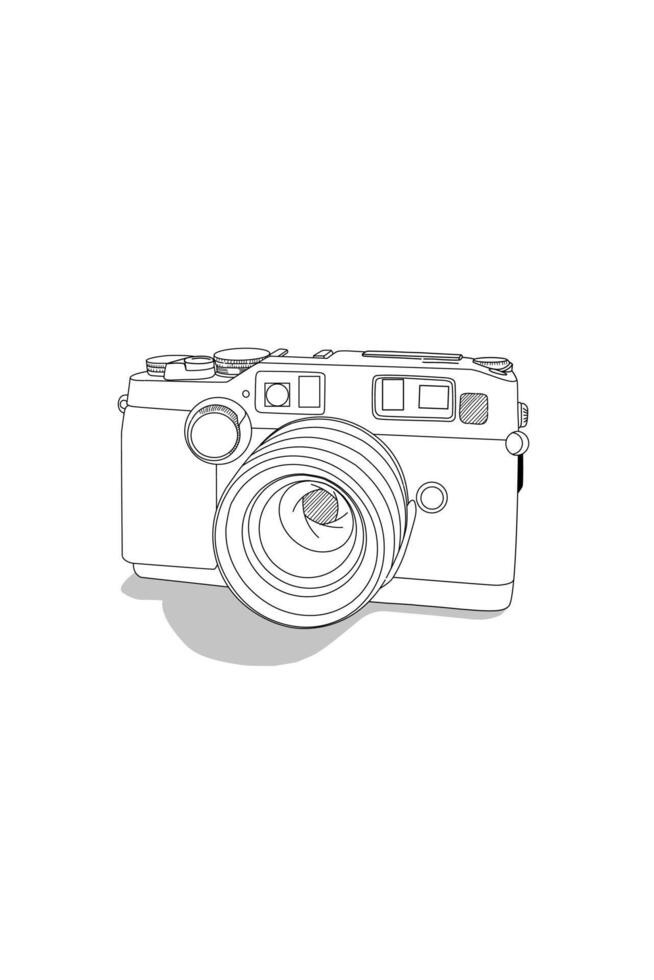 Line art drawing Camera Sketch black and white vector